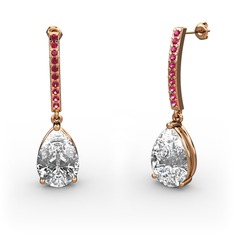 Merinda Damla Küpe - Beyaz zirkon ve rodolit garnet 18 ayar rose altın küpe #171p0zb