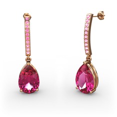 Rodolit garnet ve pembe kuvars 14 ayar rose altın küpe