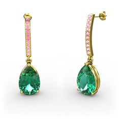 Merinda Damla Küpe - Yeşil kuvars ve pembe kuvars 8 ayar altın küpe #17joi19