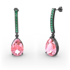 Merinda Damla Küpe - Pembe kuvars ve yeşil kuvars 925 ayar siyah rodyum kaplama gümüş küpe #17ohboe