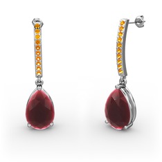 Kök yakut ve sitrin 8 ayar beyaz altın küpe