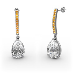 Swarovski ve sitrin 8 ayar beyaz altın küpe