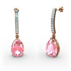 Merinda Damla Küpe - Pembe kuvars ve akuamarin 925 ayar rose altın kaplama gümüş küpe #1aeumv5