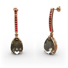 Merinda Damla Küpe - Dumanlı kuvars ve garnet 18 ayar rose altın küpe #1ajzj5b