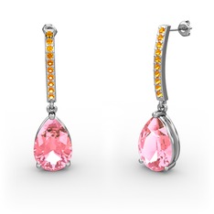 Pembe kuvars ve sitrin 8 ayar beyaz altın küpe