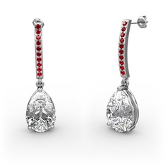 Beyaz zirkon ve garnet 14 ayar beyaz altın küpe