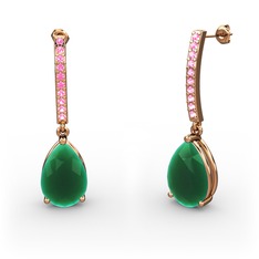 Merinda Damla Küpe - Kök zümrüt ve pembe kuvars 925 ayar rose altın kaplama gümüş küpe #1d58iu