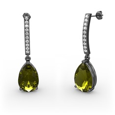 Peridot ve beyaz zirkon 925 ayar siyah rodyum kaplama gümüş küpe