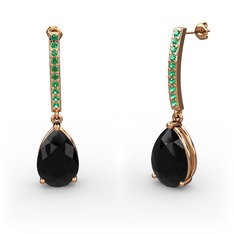 Merinda Damla Küpe - Siyah zirkon ve yeşil kuvars 925 ayar rose altın kaplama gümüş küpe #1fy47y0