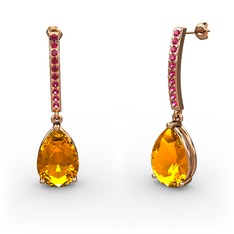 Merinda Damla Küpe - Sitrin ve rodolit garnet 925 ayar rose altın kaplama gümüş küpe #1gu9re5