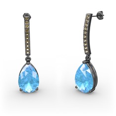 Merinda Damla Küpe - Akuamarin ve dumanlı kuvars 925 ayar siyah rodyum kaplama gümüş küpe #1haxpxe