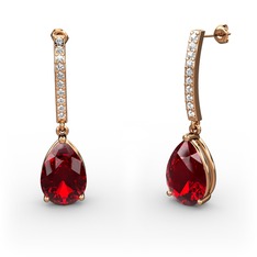 Garnet ve beyaz zirkon 8 ayar rose altın küpe