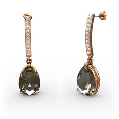 Merinda Damla Küpe - Dumanlı kuvars ve swarovski 18 ayar rose altın küpe #1hhz09d