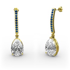 Merinda Damla Küpe - Swarovski ve lab safir 8 ayar altın küpe #1id6lok