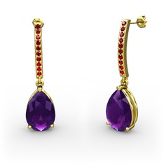 Merinda Damla Küpe - Ametist ve garnet 8 ayar altın küpe #1izh70h