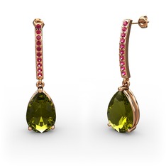 Merinda Damla Küpe - Peridot ve rodolit garnet 8 ayar rose altın küpe #1jeblda