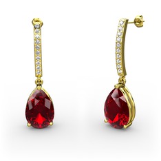 Merinda Damla Küpe - Garnet ve beyaz zirkon 18 ayar altın küpe #1jh6d02