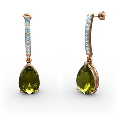 Merinda Damla Küpe - Peridot ve akuamarin 925 ayar rose altın kaplama gümüş küpe #1jzm7eo