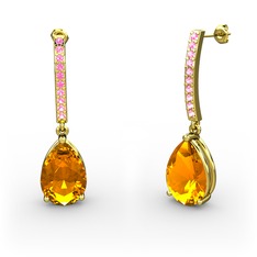 Merinda Damla Küpe - Sitrin ve pembe kuvars 18 ayar altın küpe #1jznkxr