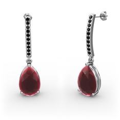 Merinda Damla Küpe - Kök yakut ve siyah zirkon 18 ayar beyaz altın küpe #1kam9et