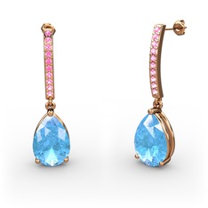 Merinda Damla Küpe - Akuamarin ve pembe kuvars 925 ayar rose altın kaplama gümüş küpe #1kgh6fj