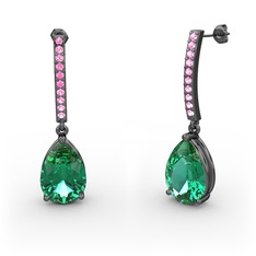 Merinda Damla Küpe - Yeşil kuvars ve pembe kuvars 925 ayar siyah rodyum kaplama gümüş küpe #1l5oi7e