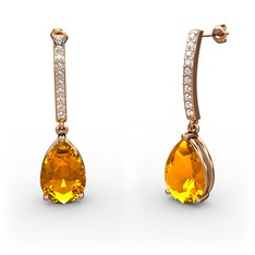 Merinda Damla Küpe - Sitrin ve swarovski 18 ayar rose altın küpe #1lgtx5h