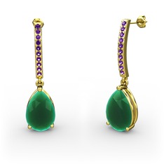 Merinda Damla Küpe - Kök zümrüt ve ametist 18 ayar altın küpe #1mjw43r