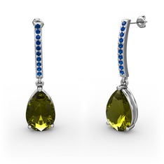 Peridot ve lab safir 8 ayar beyaz altın küpe