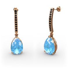 Merinda Damla Küpe - Akuamarin ve siyah zirkon 14 ayar rose altın küpe #1nopnvd