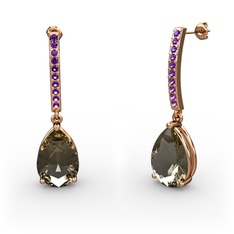 Merinda Damla Küpe - Dumanlı kuvars ve ametist 8 ayar rose altın küpe #1oib7wn