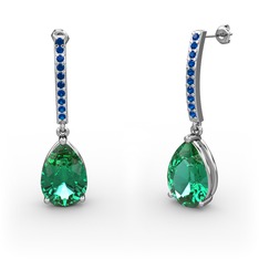 Yeşil kuvars ve lab safir 8 ayar beyaz altın küpe