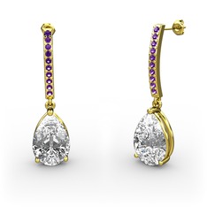 Merinda Damla Küpe - Beyaz zirkon ve ametist 18 ayar altın küpe #1p9gkar