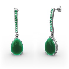 Merinda Damla Küpe - Kök zümrüt ve yeşil kuvars 14 ayar beyaz altın küpe #1pisea7