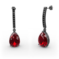 Merinda Damla Küpe - Garnet ve siyah zirkon 925 ayar siyah rodyum kaplama gümüş küpe #1qjpjsm