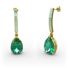 Merinda Damla Küpe - Yeşil kuvars ve akuamarin 8 ayar altın küpe #1qs48o8