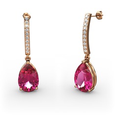 Rodolit garnet ve swarovski 8 ayar rose altın küpe