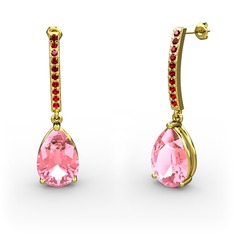 Pembe kuvars ve garnet 14 ayar altın küpe