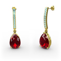 Garnet ve akuamarin 8 ayar altın küpe