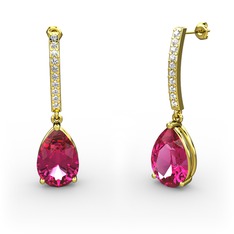 Merinda Damla Küpe - Rodolit garnet ve swarovski 18 ayar altın küpe #1rd5p4x