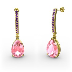 Pembe kuvars ve ametist 8 ayar altın küpe