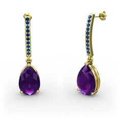 Merinda Damla Küpe - Ametist ve lab safir 14 ayar altın küpe #1sluko0