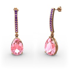 Merinda Damla Küpe - Pembe kuvars ve ametist 18 ayar rose altın küpe #1stvv42