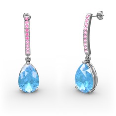 Merinda Damla Küpe - Akuamarin ve pembe kuvars 14 ayar beyaz altın küpe #1sw5qg7