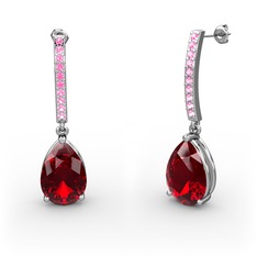Garnet ve pembe kuvars 8 ayar beyaz altın küpe