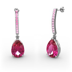 Rodolit garnet ve pembe kuvars 14 ayar beyaz altın küpe