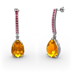 Sitrin ve rodolit garnet 8 ayar beyaz altın küpe