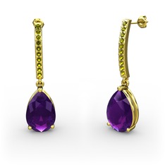 Merinda Damla Küpe - Ametist ve peridot 8 ayar altın küpe #1tq0ezw