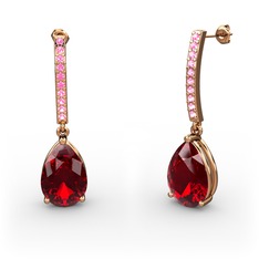 Merinda Damla Küpe - Garnet ve pembe kuvars 14 ayar rose altın küpe #1tt5r6n