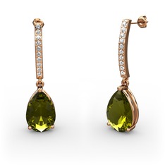 Peridot ve beyaz zirkon 18 ayar rose altın küpe